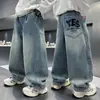 Jeans estampados para niño, ropa estilo coreano para primavera y otoño, pantalones anchos rasgados hip-hop street dance, pantalones rectos de moda, comercio exterior
