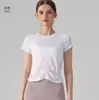 Top de fitness y yoga cruzado europeo y americano de manga corta plisado, camiseta deportiva transpirable fresca y de secado rápido, camiseta de running ajustada para mujer