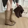 Primer Encuentro: Botas largas de ante plisado retro minimalista para mujer petite, versátiles para ir al trabajo, botas de equitación para mujer