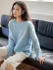 Hongmi Apparel/2026 Outono-Inverno Novo Suéter de Lã Cashmere Lavado Escovado com Gola Redonda Feminino