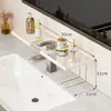 Estante vertical para almacenamiento de grifos para baño, inodoro, lavabo, montado en la pared, no requiere taladro, estante de almacenamiento para fregadero