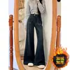 Jeans vintage de pierna recta talla extra para mujer, otoño e invierno, para figuras tipo pera talla extra, pantalones holgados de cintura alta adelgazantes de pierna ancha hasta el suelo