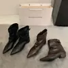 Botines de Tobillo con Punta Baja y Tacón Bajo Estilo Coreano para Mujer 2026 Otoño Hebilla Marca Pequeña Botas para Pantalón Tacón Grueso Versátiles Botines de Poner de Moda