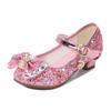 Sapatos de Couro de Salto Alto Novos para Meninas da Primavera e Outono Sapatos de Cristal Lantejoulas Laço para Meninas Pequenas Sapatos de Dança Infantis