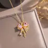 Popular Collar Europeo y Americano de Cobre con Circonita y Diamantes Incrustados en Forma de Lazo para Mujer, Cadena para Clavícula Versátil de Lujo Ligero, No se Desvanece
