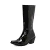 Botas de caballero botas nuevas 32 botas de tacón alto grueso alto 48 botas martin botas de mujer charol puntiagudas comercio exterior 2024 negro