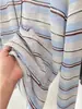 Blusa de Punto de Seda Helada con Rayas Contrastantes de Diseño Nicho Coreano de Manga Larga para Mujer Verano Delgado Protector Solar