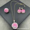 Nuevo conjunto de tres piezas con incrustaciones de flores de ágata Yanyuan de joyería personalizada de alta calidad de estilo antiguo medio, lote de suministro transfronterizo