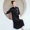 Verano 2024 Nueva ropa para mujer de talla grande chica rellenita algodón y lino estilo étnico bordado vestido de longitud media ropa de té mejorada