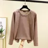 Camiseta interior de cuello redondo, nuevo estilo otoño e invierno, holgada para mujer, versátil, top grueso y cálido de manga larga