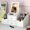 Espelho Inteligente com Luz LED Espelho de Maquiagem Três Cores com Dimmer Plug-in/Recarregável Caixa de Armazenamento de Cosméticos de Mesa Prateleira de Toucador