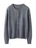 Cárdigan de Cachemira para Mujer Cuello Redondo Botones de Concha de una Fila Chaqueta de Punto Color Sólido Simple Clásico Versátil Top Morado