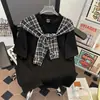 Xale Xadrez Camiseta Falsa de Duas Peças Manga Curta para Homem, Marca Tendência de Verão Solta Manga Meia Manga Design Cleanfit Top