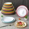 Plato Redondo de Melamina Bicolor Imitación Porcelana para Uso Comercial en Restaurantes tipo Buffet, Plato con Forma de Hueso para Salteados, Plato Plano para Restaurantes de Comida Rápida, Plato para Arroz