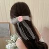 Dulce Niña Super Hada Rosa Lazo Malla Clip Lateral Horquilla para el Cabello de Alta Gama para Mujer Horquilla Decorativa para el Cabello