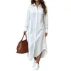 Ropa para Mujer Tallas Grandes 2025 Europea y Americana Transfronteriza Nueva Moda Casual Color Sólido Camisa Larga Versátil Top Largo