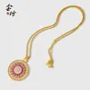 Collar colgante de brújula de ocho tesoros con rosetón calado, totalmente incrustado de diamantes y bañado en oro para mujer, mismo estilo que en las joyerías, colgante redondo de estilo chino nuevo