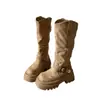Botas Altas de Ante con Hebilla Adelgazante y Elevadora para Mujer, Nuevas Botas de Moda Europeas y Americanas con Suela Gruesa Otoño/Invierno 2026