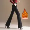 Pantalones de Campana Elásticos Adelgazantes Gruesos de Terciopelo Negro Plus para Mujer 2026 Otoño Invierno Nuevos de Cintura Alta para Viajar Casual Micro Acampanados Largos