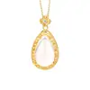 Plata de Ley S925 Chapada en Oro Incrustada Cristal Rosa Gota de Agua Superficie de Huevo Tendencia Nacional Paisaje del Palacio Azul Tailandés Accesorios Colgante Recortado