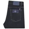 Jeans para hombre de algodón elástico grueso cálido de otoño e invierno, rectos, holgados, mezcla de fibra de poliéster, color azul oscuro