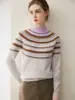 Suéter jacquard Fair Isle 100% cashmere puro outono e inverno para mulheres, suéter de malha pullover com gola semi-alta, top versátil vintage