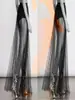 Moda femenina europea y americana nuevo verano oscuro gótico encaje transparente falda larga