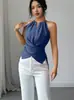 2026 Transfronterizo Europeo y Americano Estilo Chica Popular de Amazon Top Casual Elegante de Color Sólido Cruzado sin Mangas de Cuello Halter Ajustado