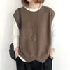 Colete de Tricô para Mulheres, Outono 2026, Cor Sólida, Caimento Solto, Gola Redonda, Suéter Irregular, Colete Curto, Roupa de Fora