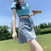 Mini Saia Jeans de Cintura Alta para Mulheres Primavera e Verão 2025 Novas Saias Shorts Culottes Sexy Petite Saia Evasê no Quadril