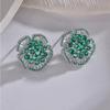 Brincos Fragrantes Nano Verdes Incrustados Estilo Camélia Design Nicho Elegante Brincos Verdes Exagerados de Alta Qualidade
