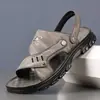 Sandalias para Hombre 2026 Nuevo Estilo Piel Suela Gruesa Playa Verano Exterior Papá Antideslizantes Resistentes al Desgaste Chanclas de Dos Usos Calzado
