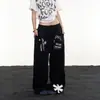 Pantalones de chándal estampados patchwork retro americano 2026 para hombre y mujer, corte ajustado hip-hop deportivo casual para pareja, pantalones de pierna ancha de moda