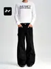 Calça Jeans Denim Workwear Retrô Americana Fengmei para Homens e Mulheres Estilo de Rua Solto Patchwork Design com Rebites Casual Reta Wide-Leg