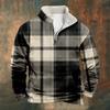 Série Nova de Xadrez Europeu e Americano Transfronteiriça Camisa Masculina Casual Fashion Estampada Manga Longa Gola Alta Meio Zíper Moletom