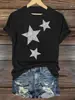 Camisa Casual de Mujer con Cuello Redondo y Manga Corta con Estampado de Estrellas Brillantes, Corte Holgado, Adecuada para la Moda de Verano, Largo Regular
