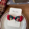 Novo Estilo Coreano Tecido Vermelho Grampo de Cabelo Feito à Mão Doce Estilo de Natal Crianças Laço Lateral Clipe para Mechas