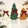 Navidad Nuevo Árbol Pequeño de Madera de Puntos Set de Tres Piezas Adorno Decoración de Cuadros con Lazo Adorno de Escritorio
