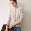 Amor a Primera Vista Botón Suave y Pegajoso con Forma de Corazón Cárdigan de Punto de Cachemira Nuevo Abrigo Suéter de Cuello Redondo Engrosado para Mujer