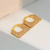 Aretes de Hebilla para Oreja de Bolsa Cuadrada de Diamantes Completos con Fragancia de Estilo Europeo y Americano para Mujer, Aretes Simples de Banquete Elegantes de Alta Lujo a la Moda Ins