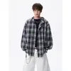 Tops Xadrez Retrô para Casais, Camisas de Manga Longa Cor de Café Estilo Preguiçoso para Homens, Coletes com Capuz para Primavera e Outono, Estilo Casual Americano Solto