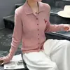 Otoño 2025 Nuevo Cuello de Solapa de Moda Elegante Versátil Lana Manga Larga Flamingo Suéter de Punto Cardigan de Alta Calidad