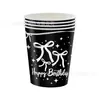 Nuevo Plato de Papel con Lazo Negro Suministros para Decoración de Fiesta de Cumpleaños Set de Mantel Taza de Papel de Dibujos Animados