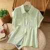 Foto Real de Camisas de Moda Coreana de Verano 2025 para Mujer, Algodón y Lino Holgadas Talla Grande Aspecto Adelgazante Camisas de Moda para Mujer