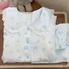 Pijama de coelho com acabamento em renda para mulheres, conjunto de duas peças de manga curta e short para o verão, para meninas, casual, pode ser usado fora de casa, roupa de casa