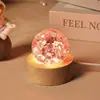 Bola de Cristal Colorido Transfronterizo con Grietas de Hielo Redonda de Madera Base Luminosa Bola de Cristal Luz Nocturna Adornos de Escritorio Decoración Regalos