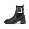 Zapatos Rodis 2025 de Piel Genuina con Hebillas de Diamante, Botas de Mujer Modernas Europeas y Americanas, Tacones Gruesos, Puntas Redondas, Botas de Estilo Británico