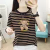 Camiseta de Rayas de Manga Corta para Mujeres de Mediana Edad, Nuevo Estilo de Verano, Top Holgado de Talla Grande, Elegante, Adelgazante, Cuello Redondo, Ropa para Mamás