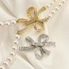 Hebilla de Lazo Doble Fila con Incrustaciones de Diamantes, Hebilla para Suéter, Soporte de Cuentas con Medio Agujero de Mariposa, Hebilla Colgante, Joyería DIY, Chapado en Cobre, Oro Real