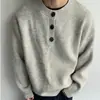 Suéter Gris Sencillo de Color Sólido Versátil Moda Otoño e Invierno para Hombre, Suéter Casual Holgado de Botones con Cuello Redondo Estilo Coreano